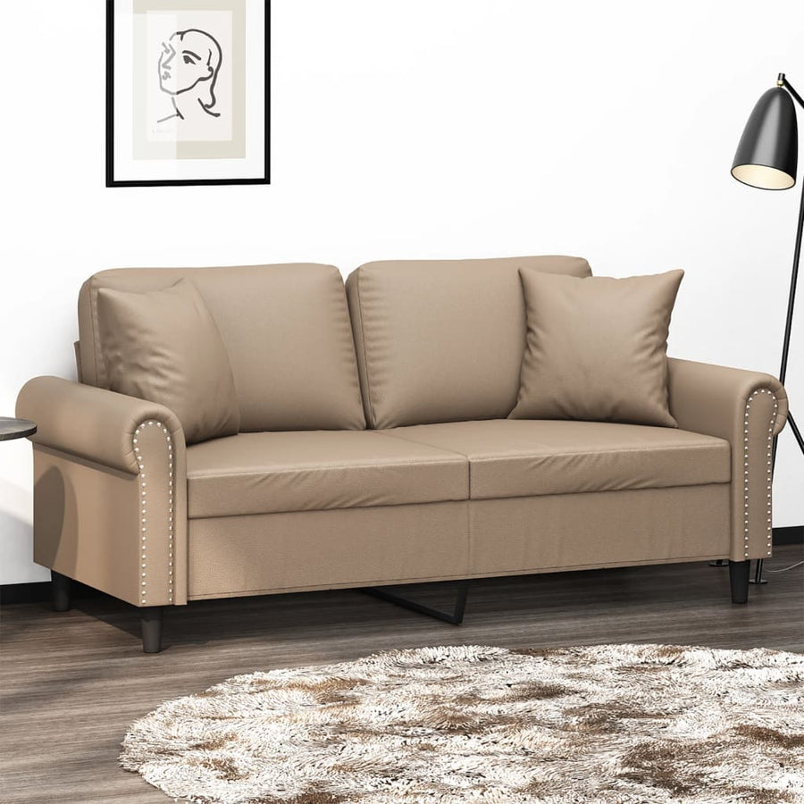 Tweezitsbank Met Sierkussens Kunstleer Kleurig 140 cm Cappuccino
