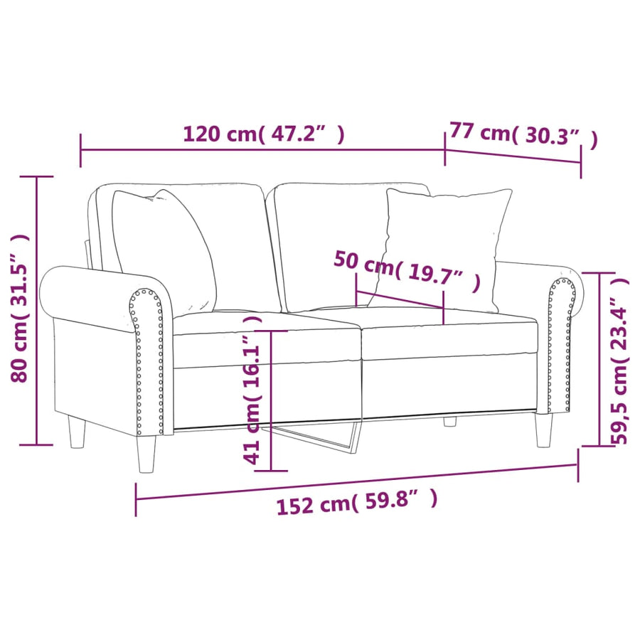 Tweezitsbank met sierkussens 120 cm fluweel roze 120 cm Roze