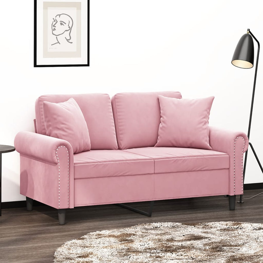 Tweezitsbank met sierkussens 120 cm fluweel roze 120 cm Roze