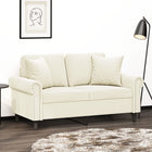 Two-seater sofa with decorative cushions 120 cm velvet cream