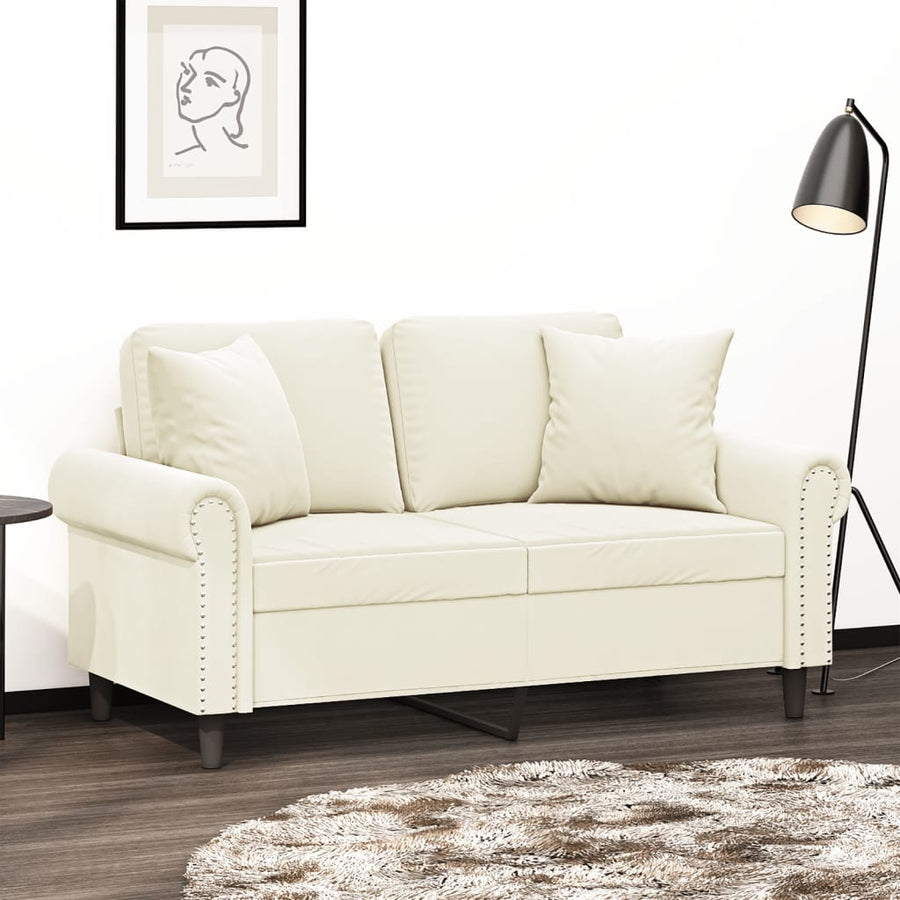 Tweezitsbank Met Sierkussens Fluweel Kleurig Crème 120 cm
