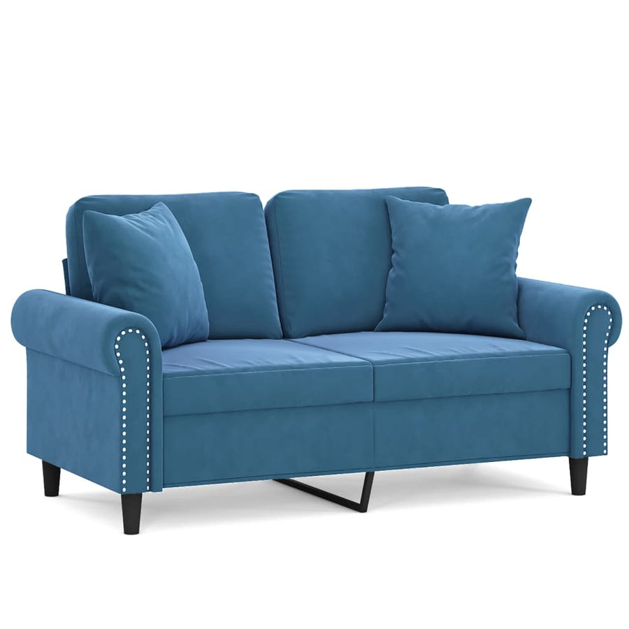 Tweezitsbank Met Sierkussens Fluweel Blauw 120 cm