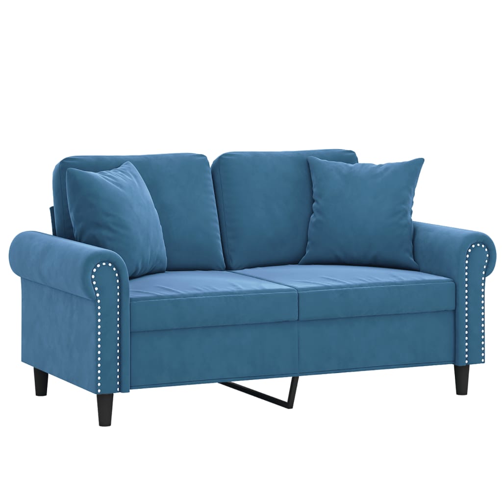 Tweezitsbank Met Sierkussens Fluweel Blauw 120 cm