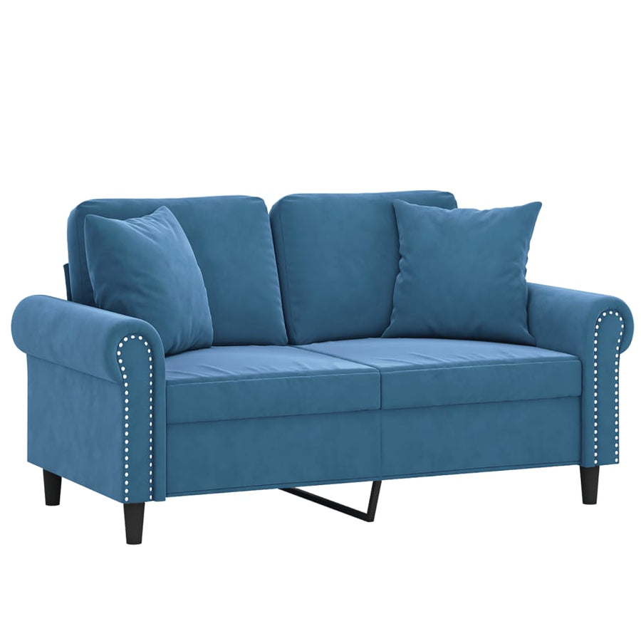 Tweezitsbank Met Sierkussens Fluweel Blauw 120 cm