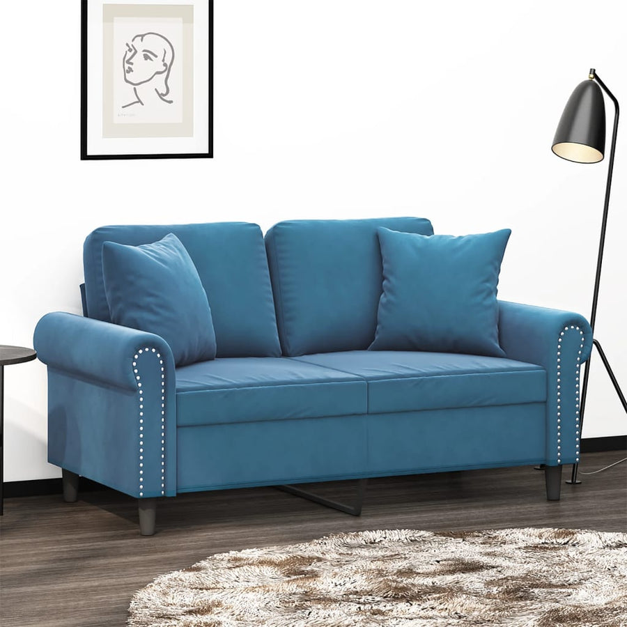 Tweezitsbank Met Sierkussens Fluweel Blauw 120 cm