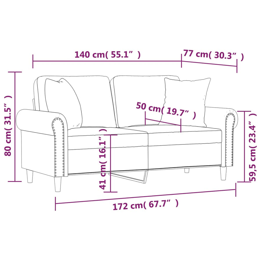 Tweezitsbank met sierkussens 140 cm fluweel lichtgrijs