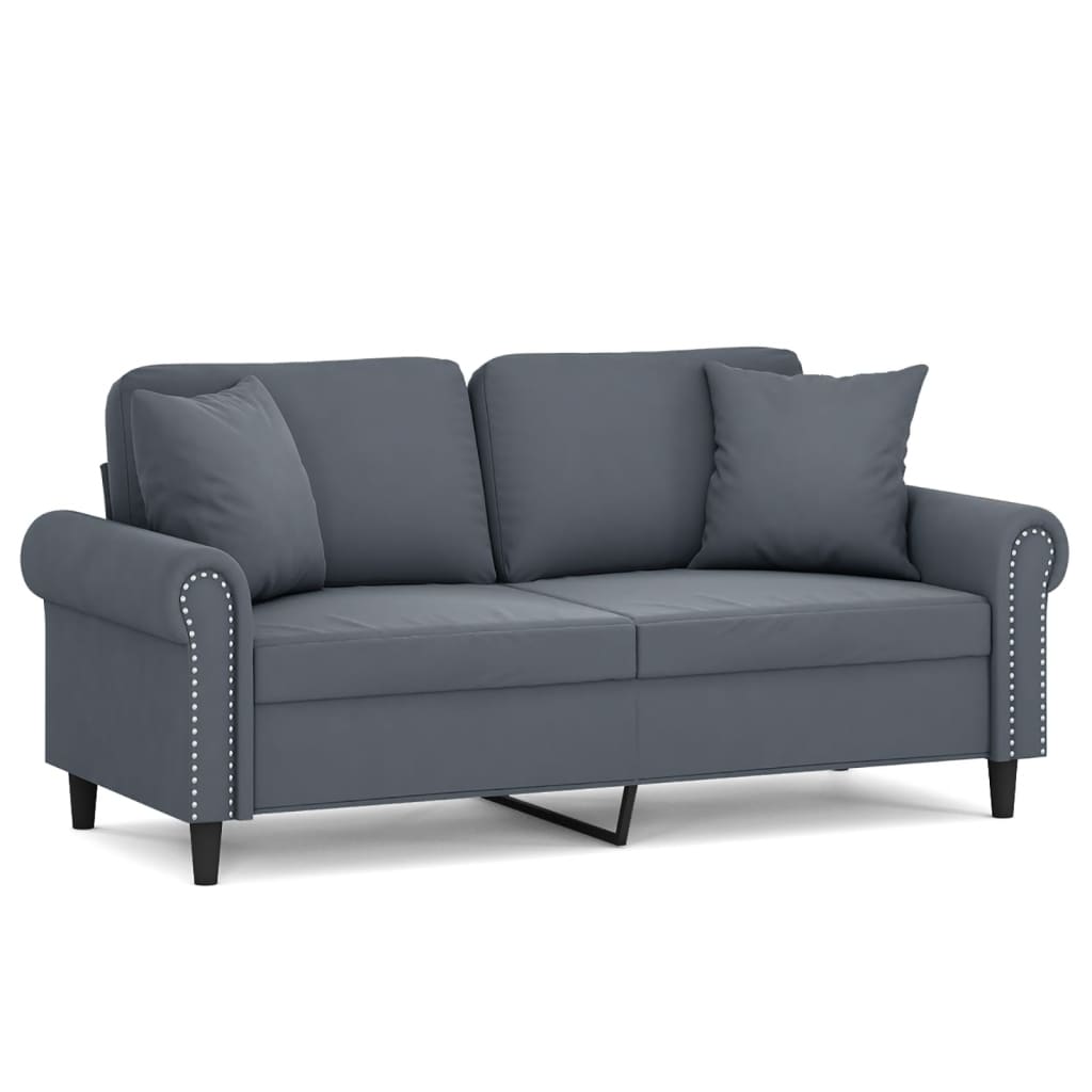 Tweezitsbank met sierkussens 140 cm fluweel donkergrijs