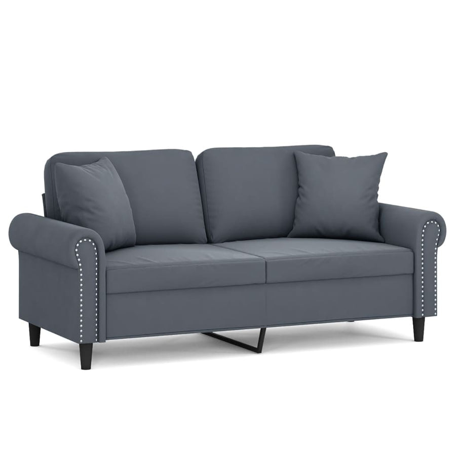 Tweezitsbank met sierkussens 140 cm fluweel donkergrijs