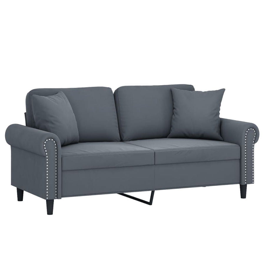 Tweezitsbank met sierkussens 140 cm fluweel donkergrijs