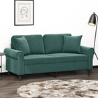 Two-seater sofa with throw pillows 140 cm velvet dark green