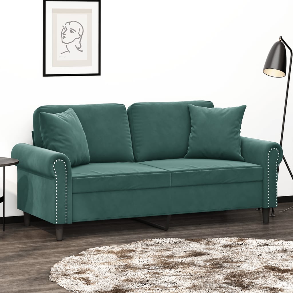 Tweezitsbank Met Sierkussens Fluweel Donkergroen 140 cm