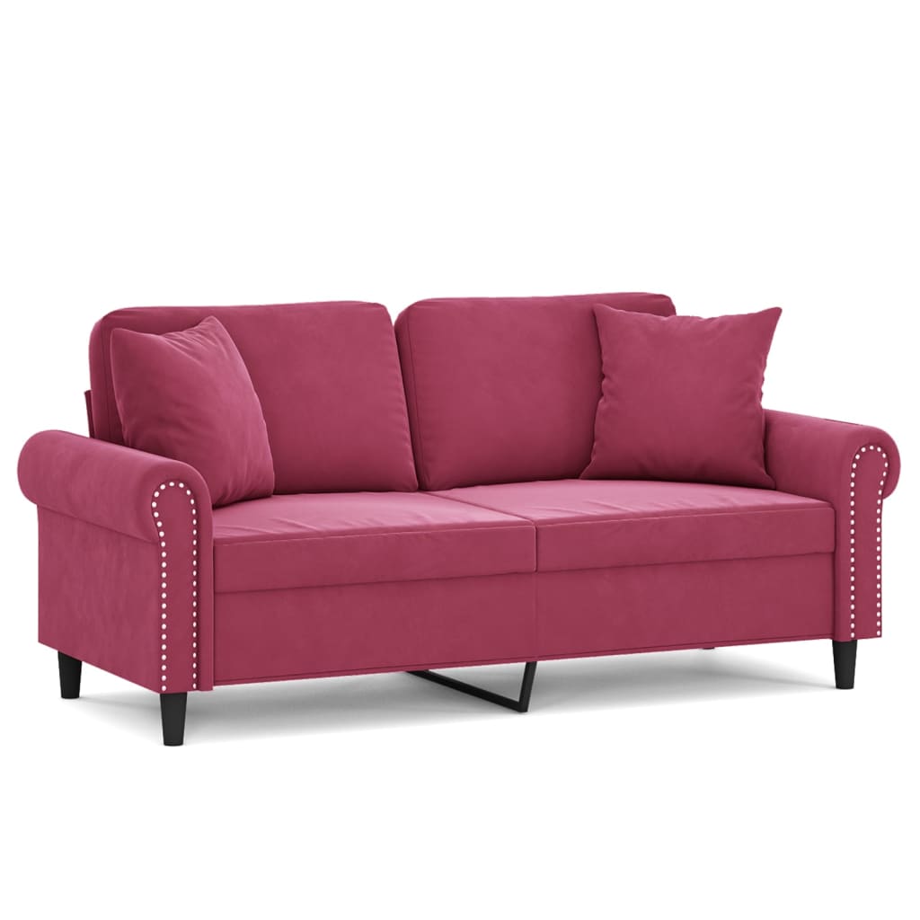 Tweezitsbank Met Sierkussens Fluweel Wijnrood 140 cm