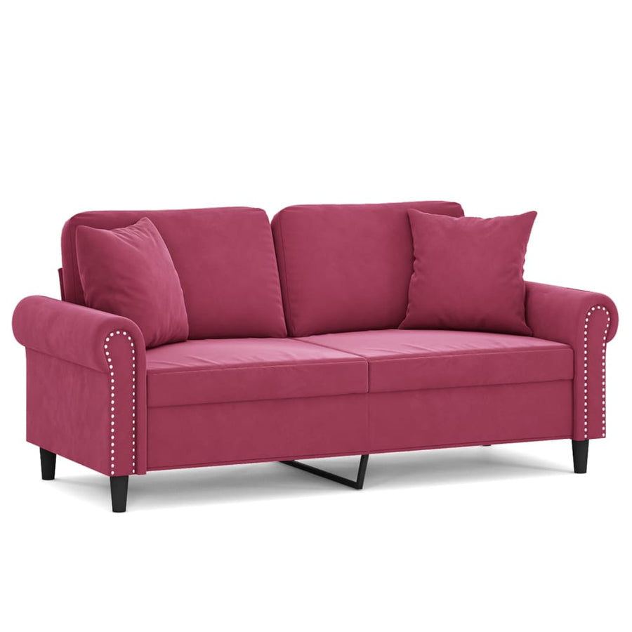 Tweezitsbank Met Sierkussens Fluweel Wijnrood 140 cm