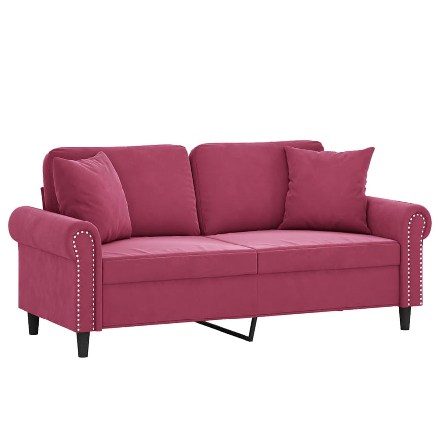Tweezitsbank Met Sierkussens Fluweel Wijnrood 140 cm