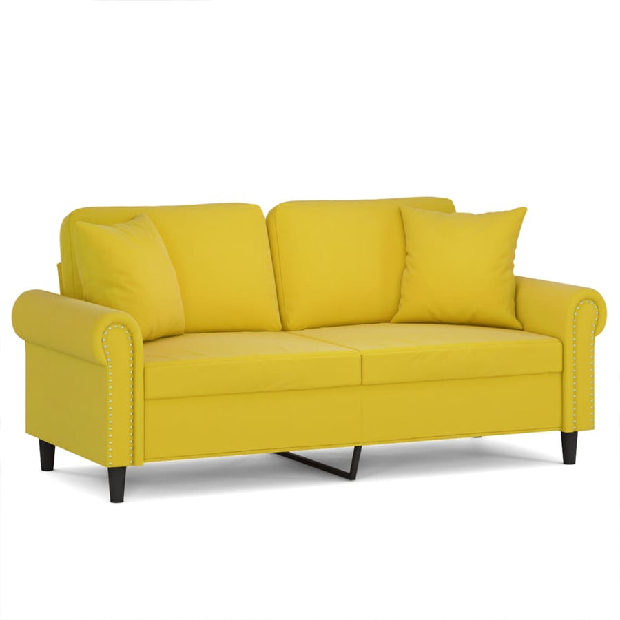 Tweezitsbank Met Sierkussens Fluweel Geel 140 cm