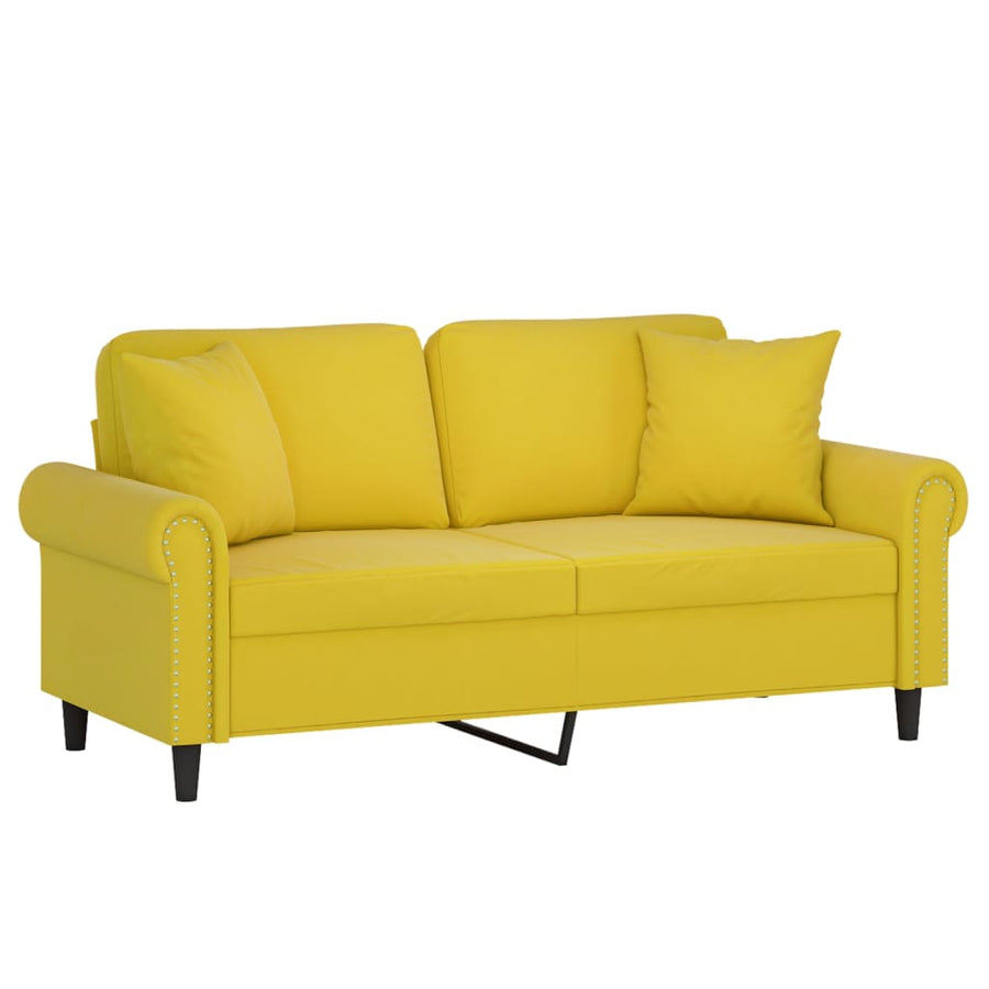 Tweezitsbank Met Sierkussens Fluweel Geel 140 cm