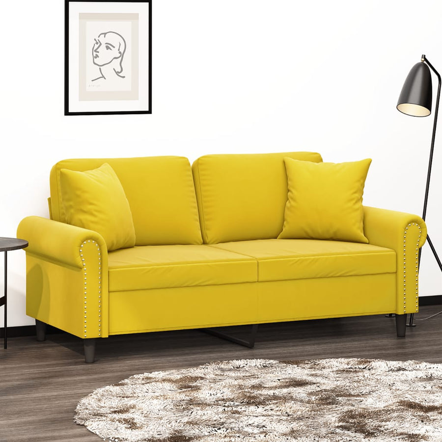 Tweezitsbank Met Sierkussens Fluweel Geel 140 cm