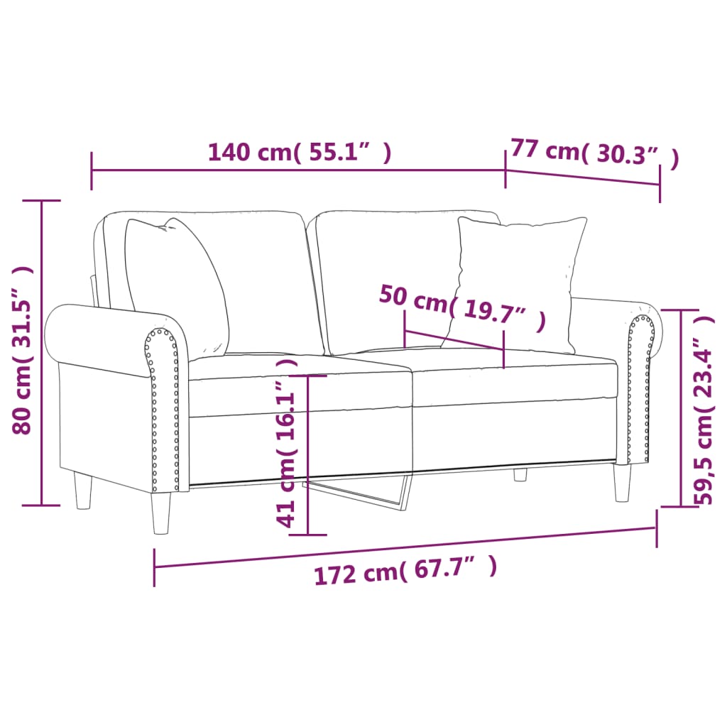 Tweezitsbank met sierkussens 140 cm fluweel bruin