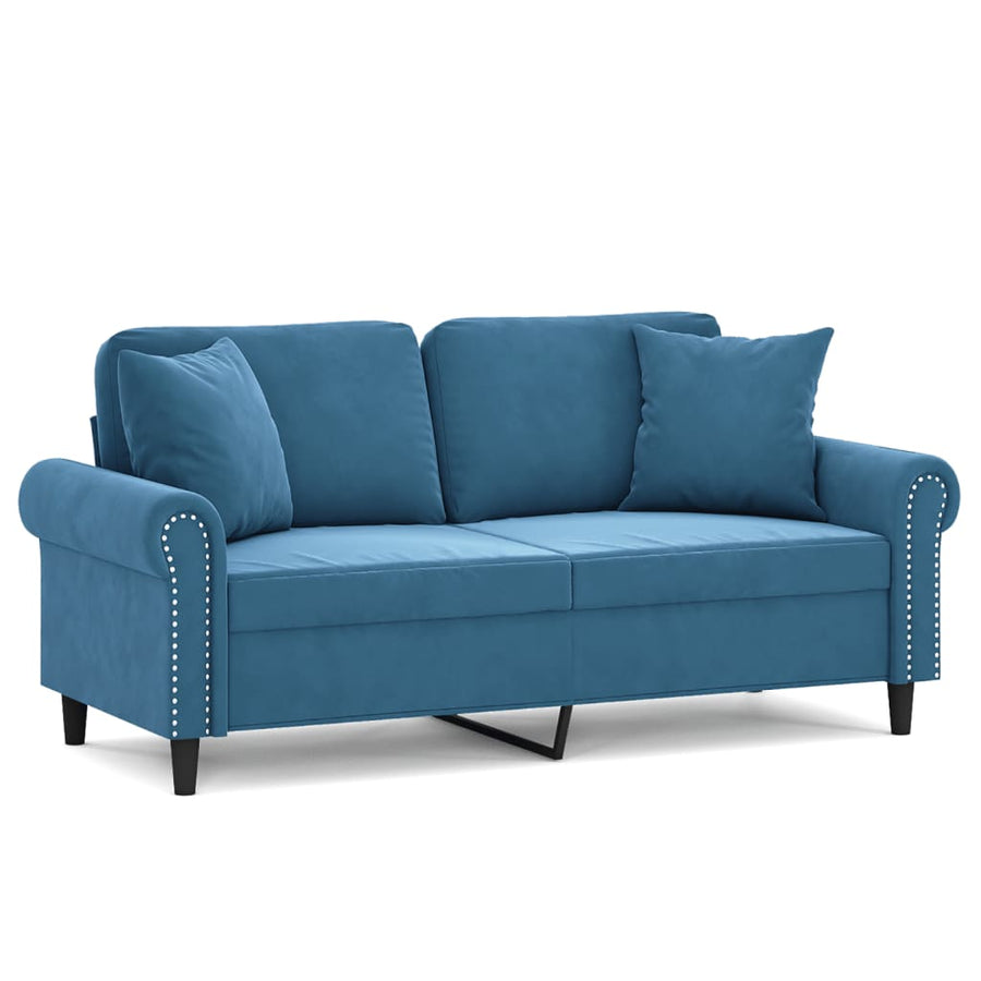 Tweezitsbank Met Sierkussens Fluweel Blauw 140 cm