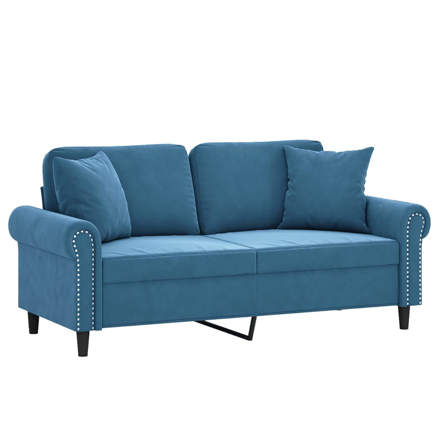 Tweezitsbank Met Sierkussens Fluweel Blauw 140 cm
