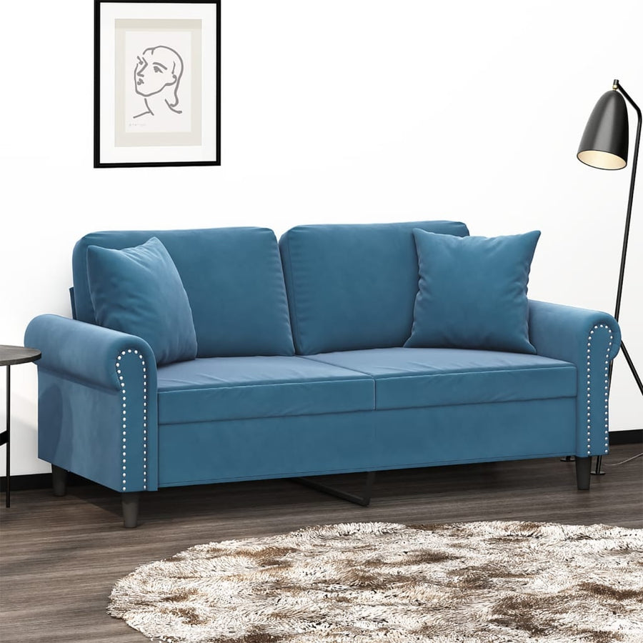 Tweezitsbank Met Sierkussens Fluweel Blauw 140 cm