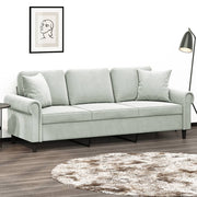 Three-seater sofa with decorative cushions 180 cm velvet light grey