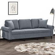 Three-seater sofa with decorative cushions 180 cm velvet dark grey