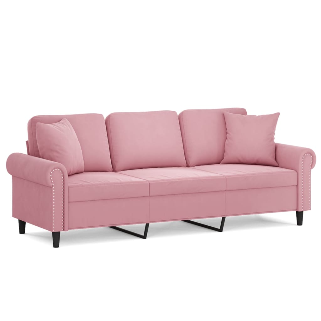 Driezitsbank met sierkussens 180 cm fluweel roze 180 cm Roze