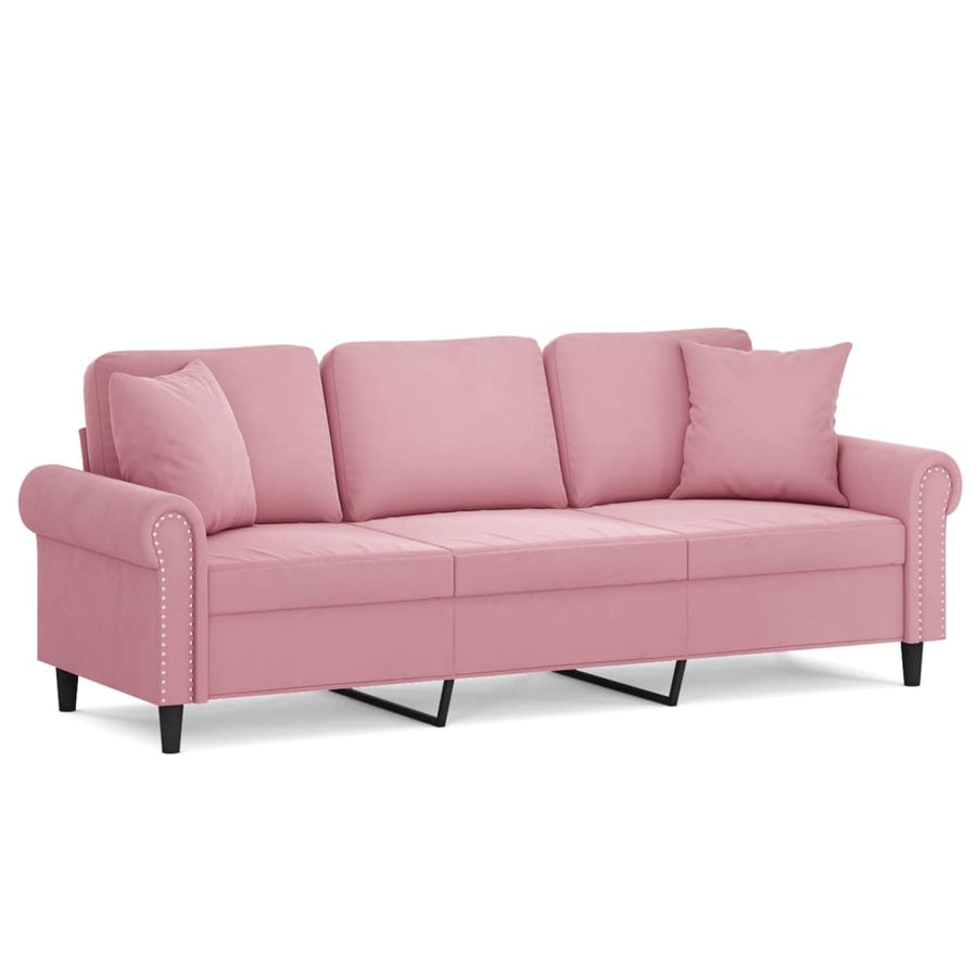 Driezitsbank met sierkussens 180 cm fluweel roze 180 cm Roze
