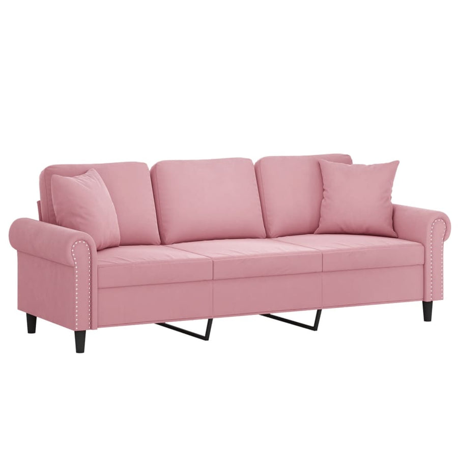 Driezitsbank met sierkussens 180 cm fluweel roze 180 cm Roze