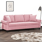 Driezitsbank 180 cm fluweel roze
