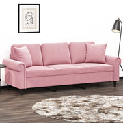 Three-seater sofa with decorative cushions 180 cm velvet pink