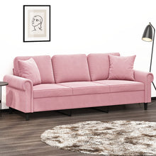 Driezitsbank met sierkussens 180 cm fluweel roze 180 cm Roze