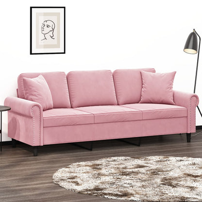 Driezitsbank met sierkussens 180 cm fluweel roze 180 cm Roze