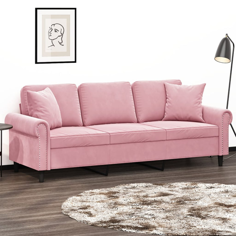 Driezitsbank met sierkussens 180 cm fluweel roze 180 cm Roze