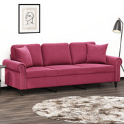 Three-seater sofa with decorative cushions 180 cm fabric wine red