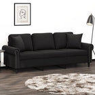 Three-seater sofa with decorative pillows 180 cm velvet black