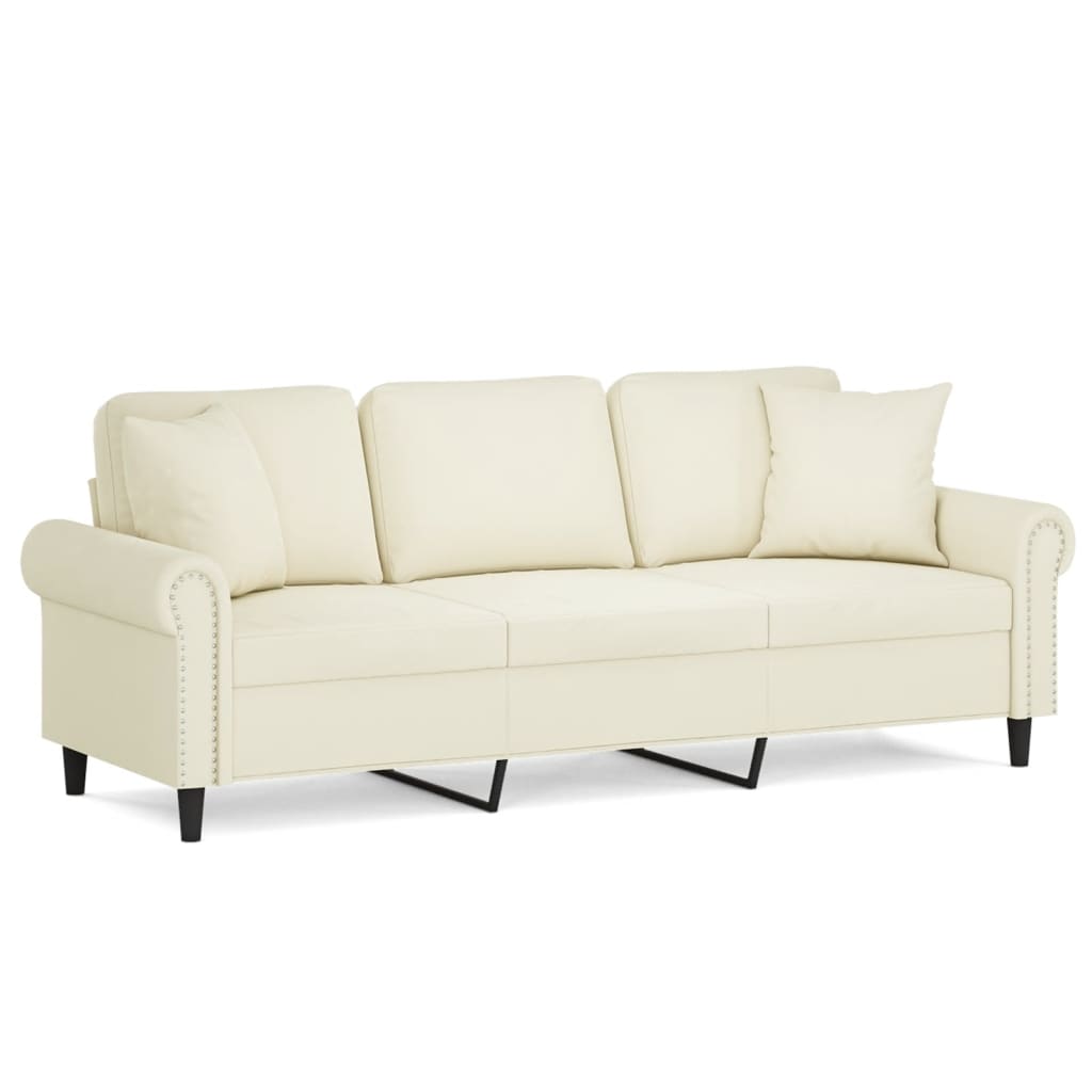Driezitsbank met sierkussens 180 cm fluweel crèmekleurig 180 cm Crème