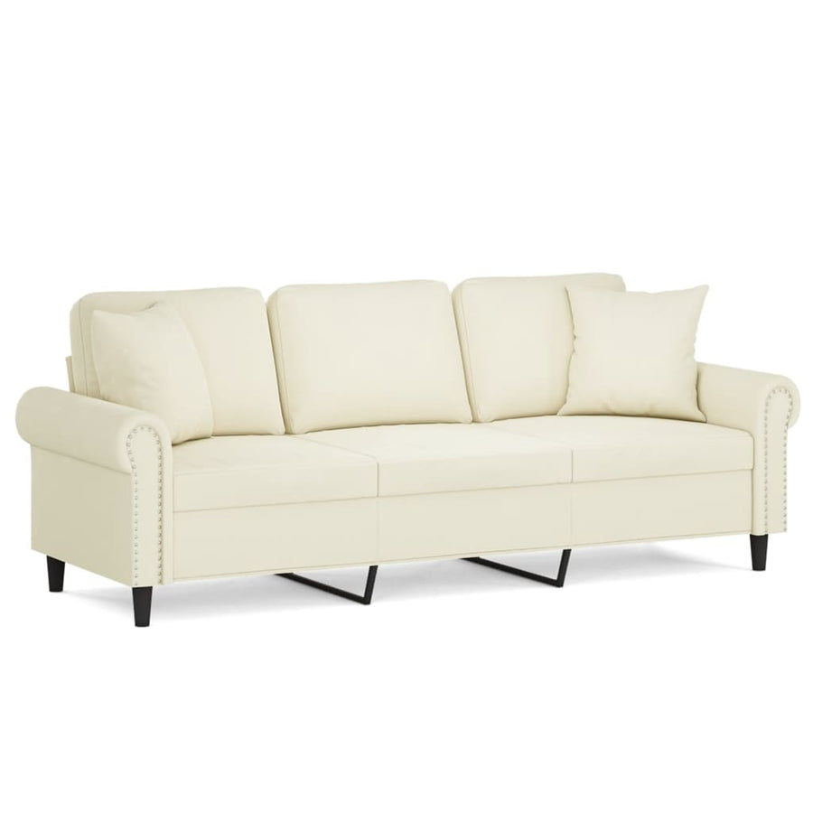Driezitsbank met sierkussens 180 cm fluweel crèmekleurig 180 cm Crème