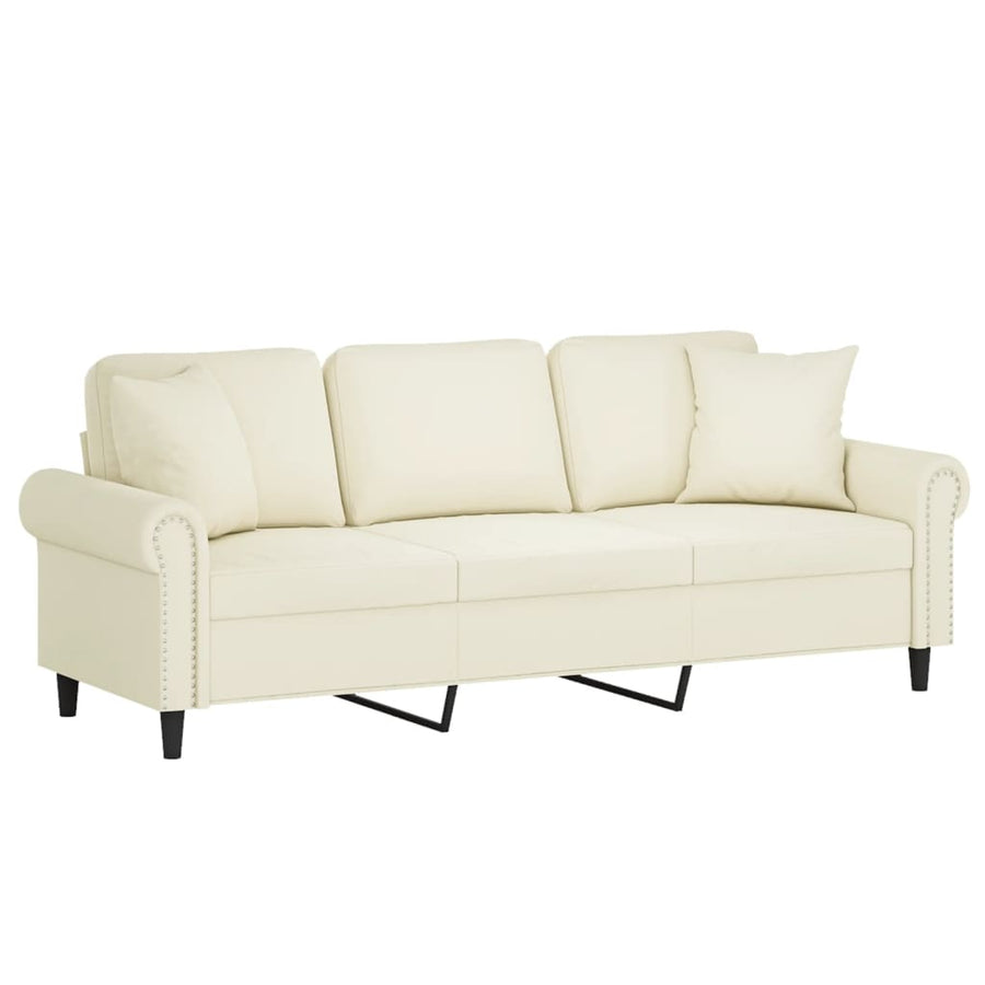 Driezitsbank met sierkussens 180 cm fluweel crèmekleurig 180 cm Crème