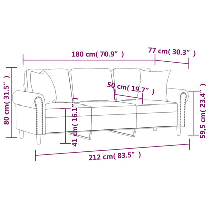 Driezitsbank met sierkussens 180 cm fluweel crèmekleurig 180 cm Crème