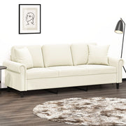 Three-seater sofa with decorative cushions 180 cm velvet cream