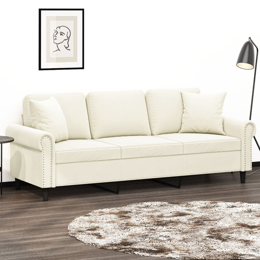 Driezitsbank met sierkussens 180 cm fluweel crèmekleurig 180 cm Crème