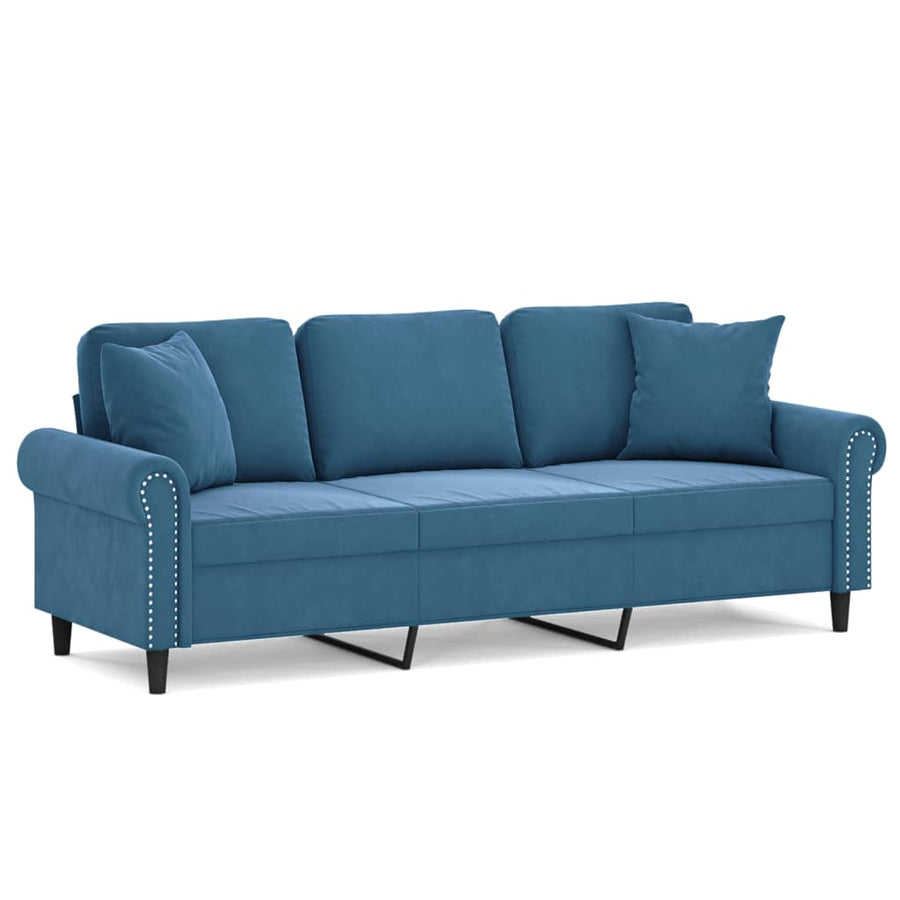 Driezitsbank met sierkussens 180 cm fluweel blauw 180 cm Blauw