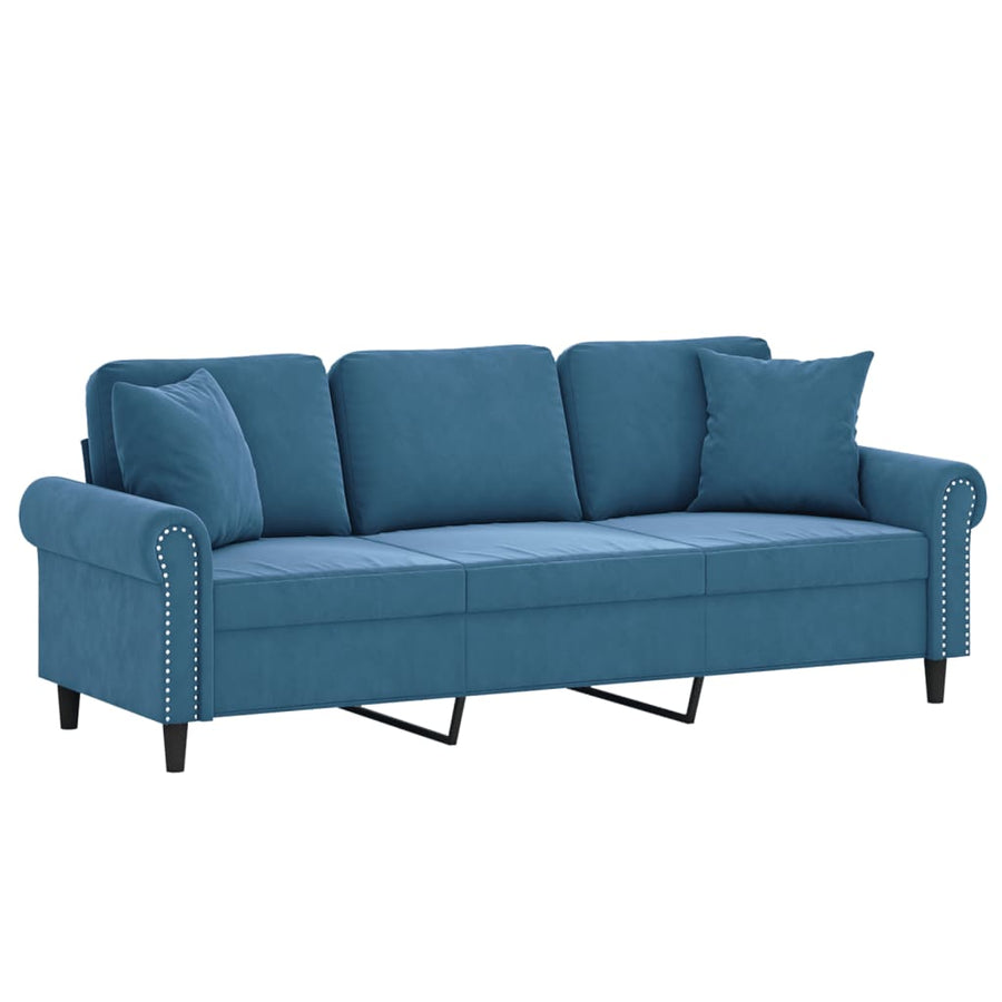 Driezitsbank met sierkussens 180 cm fluweel blauw 180 cm Blauw