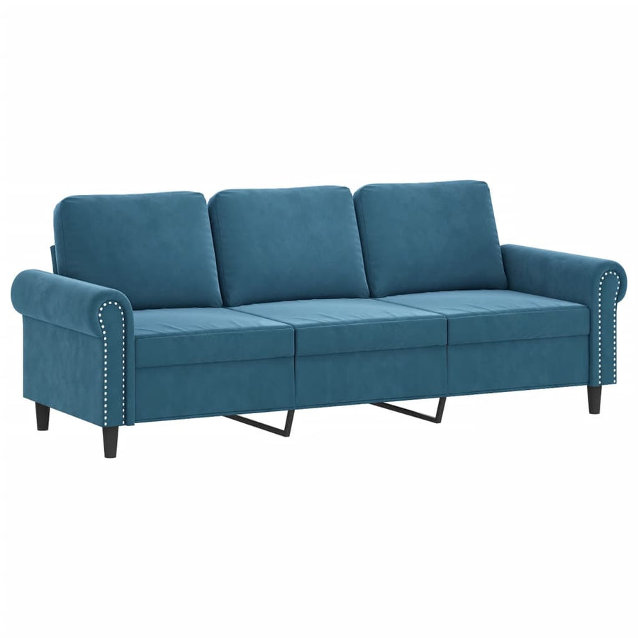 Driezitsbank met sierkussens 180 cm fluweel blauw 180 cm Blauw