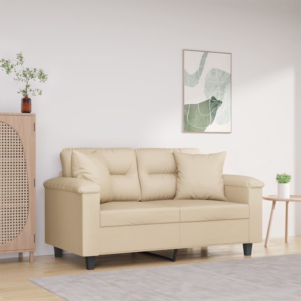 Tweezitsbank Met Kussens Microvezelstof Kleurig 120 cm Crème
