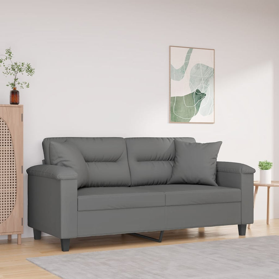 Tweezitsbank Met Kussens Microvezelstof 140 cm Donkergrijs