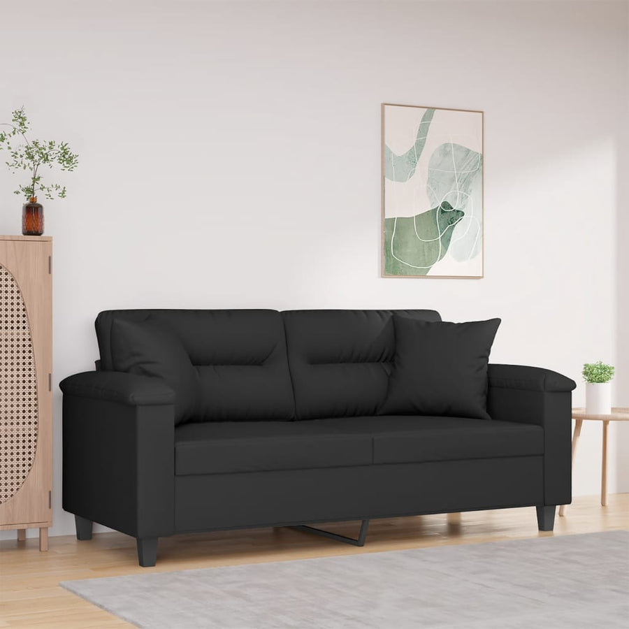 Tweezitsbank Met Kussens Microvezelstof 140 cm Zwart