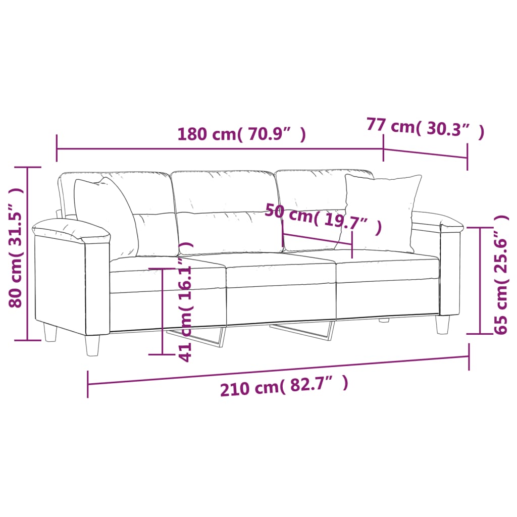 Driezitsbank Met Kussens Microvezelstof 180 cm Taupe